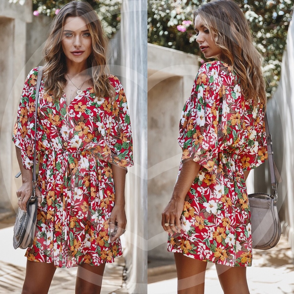 DIDI floral Print Summer lovin' Dress - RED - Picture 2 of 3